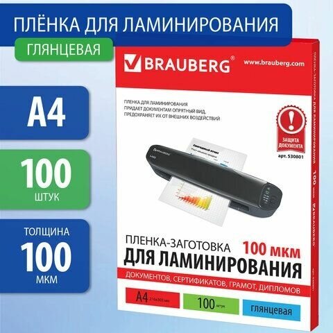 Пленки - заготовки д/ламинир. А4, 100 шт, 100мкм 530801