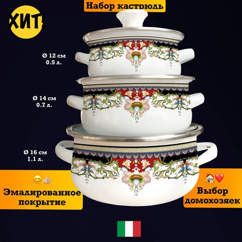 Набор эмалированных кастрюль посуда для плиты с крышкой