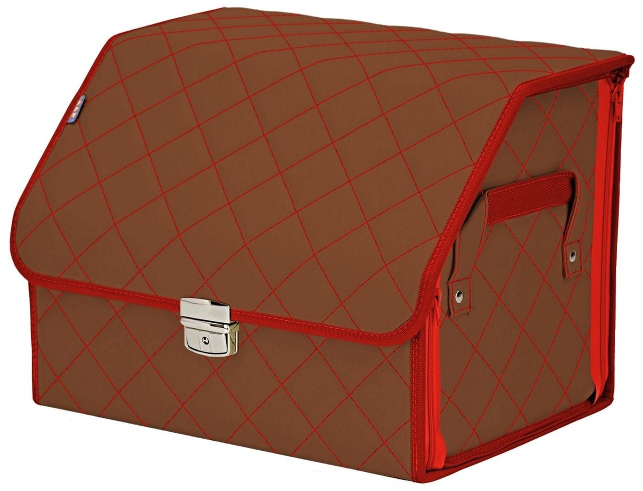 Органайзер-саквояж в багажник "Союз Премиум" (размер M). Цвет: светло-коричневый с красной прострочкой Ромб.