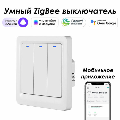 Умный Zigbee выключатель ROXIMO, трехкнопочный, SZBTN01-3 умный zigbee выключатель roximo трехкнопочный золотой szbtn01 3g