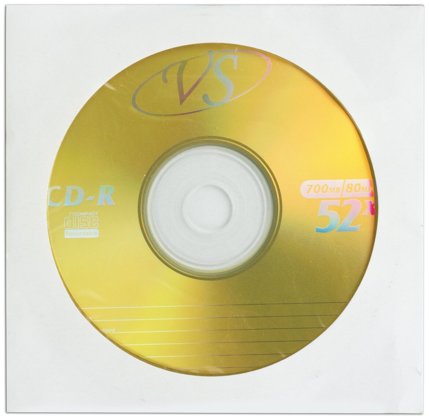 Диск CD-R VS, 700 Mb, 52х, бумажный конверт (1 штука)