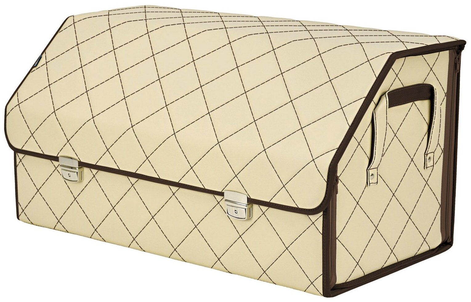 Органайзер-саквояж в багажник "Союз Премиум" (размер XL Plus). Цвет: светло-бежевый с коричневой прострочкой Ромб.