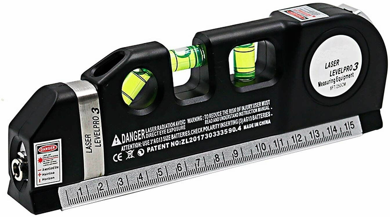 Многофункциональный строительный лазерный уровень 4 в 1 с линейкой и рулеткой 25 м Laser Level Pro нивелир