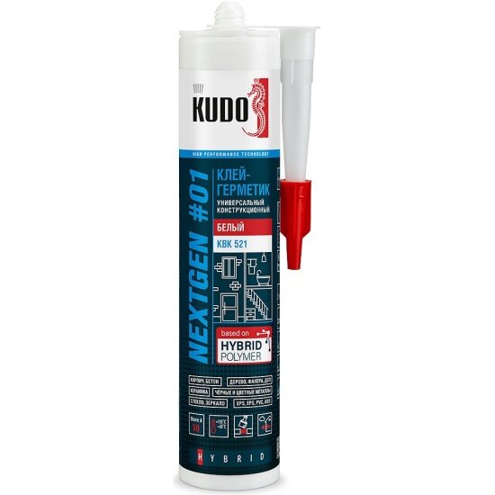Клей-герметик универсальный конструкционный Kudo Nextgen KBK 521, гибридный, 280 мл, белый