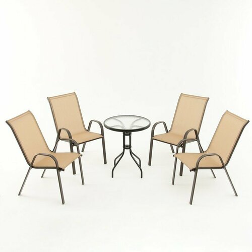 Набор садовой мебели: стол + 4 стула, бежевый, текстилен 9919268