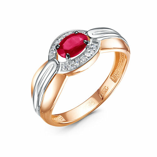 Кольцо Del'ta, красное золото, 585 проба, бриллиант, рубин, размер 19