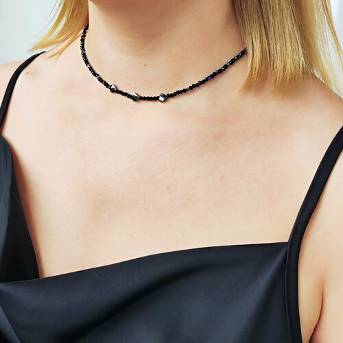 Чокер, стекло, длина 40 см, черный