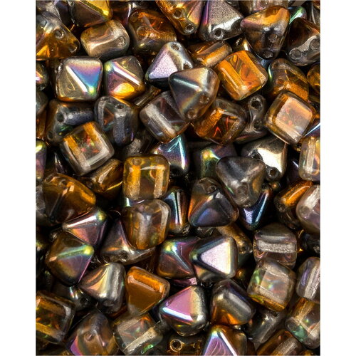 Стеклянные чешские бусины с двумя отверстиями, Pyramid beads 2-hole, 6 мм, цвет Crystal Magic Copper, 20 шт.