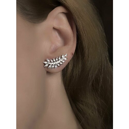 Серьги , серебрение, размер/диаметр 23 мм., белый, серый