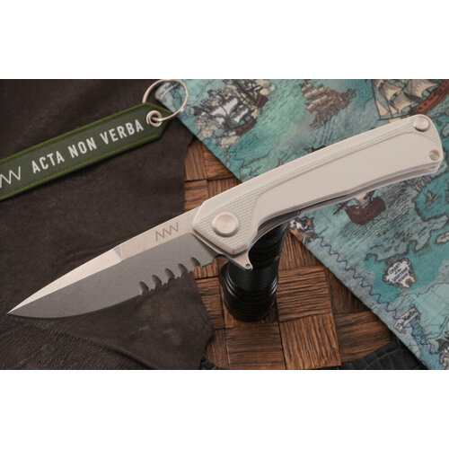фото Складной нож anv z100 (liner lock, белая g10, серрейтор, sleipner)