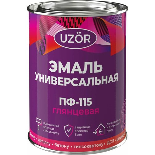 Алкидная эмаль универсальная дерево, металл Узор ПФ-115 глянцевая черная 0,8 кг