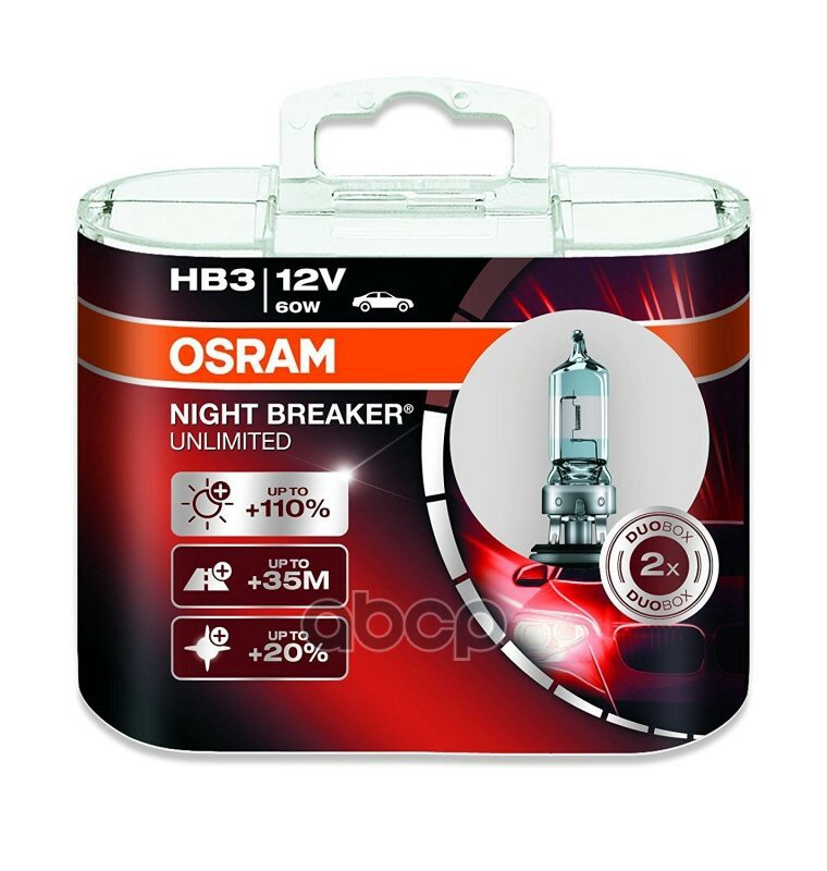 Лампа галогенная OSRAM NIGHT BREAKER UNLIMITED +110% 12V HB3 65W 2 шт 9005NBUHCB