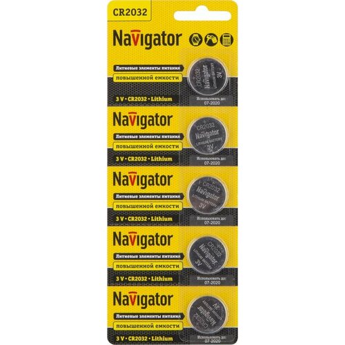 элемент питания navigator 94 765 nbt cr2032 bp5 Элемент питания литиевый CR2032 94 765 NBT-CR2032-BP5 (блист.5шт) Navigator 94765