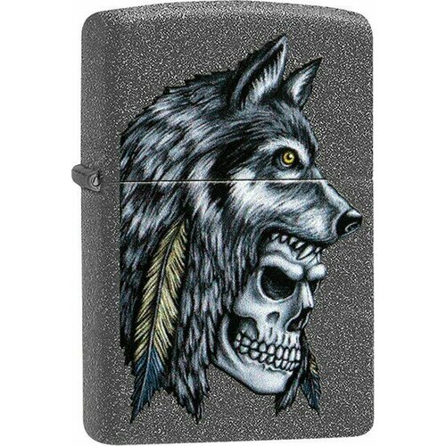 Зажигалка ZIPPO Wolf Skull с покрытием Iron Stone™, латунь/сталь, серая, матовая, 38x13x57 мм