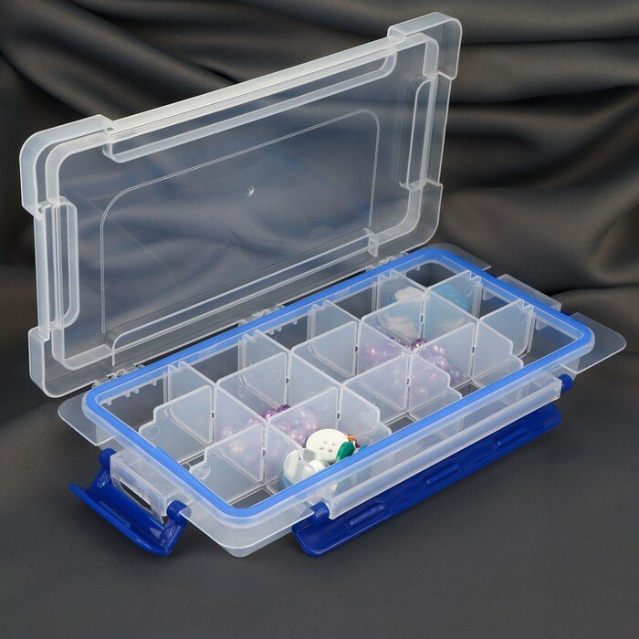 Органайзер для рукоделия со съёмными ячейками с подвесом 15 отделений 23 × 12 × 35 см цвет прозрачный/синий
