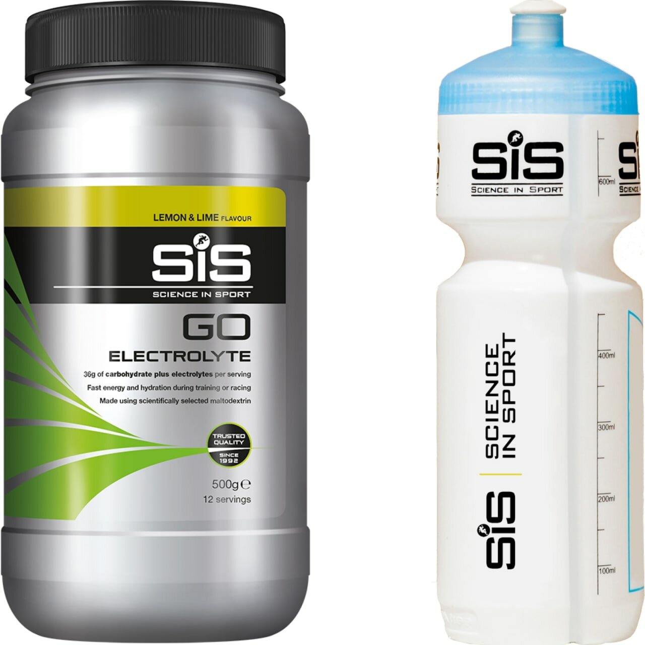 Изотоник SCIENCE IN SPORT (SiS) GO Electrolyte + Бутылочка белая 1 x 500 г, Лимон-лайм