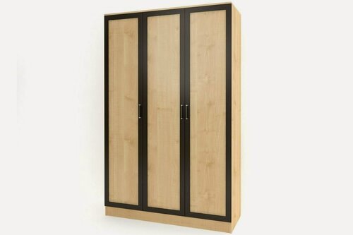 Изображение товара Шкаф распашной для одежды МногоМеб Стайл-3 3-дверный 140х55x220 клен танзау/венге, рамка квадро МДФ