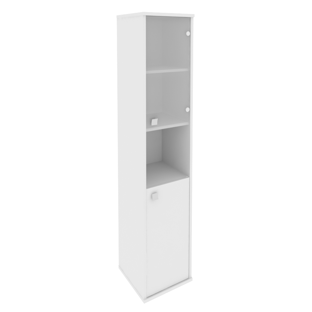 Шкаф для документов высокий узкий правый (1 низкая дверь ЛДСП, 1 низкая дверь стекло) STYLE Л. СУ-1.4Пр Белый 412х410х1980