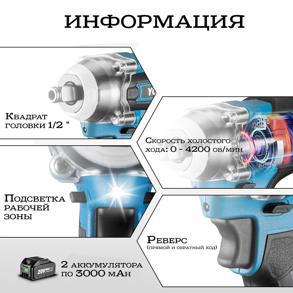 Аккумуляторный ударный гайковерт Yofidra - фотография № 4