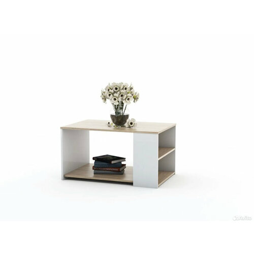 Журнальный стол Холли 90x59x48 см, вместительный ЛДСП, цвет Сонома / белый