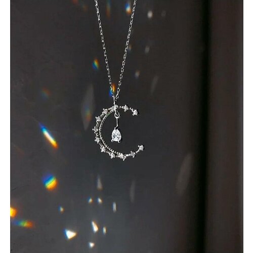 Колье MJ - Marjatta Jewelry Полумесяц с каплей, циркон, длина 45 см, белый, бесцветный