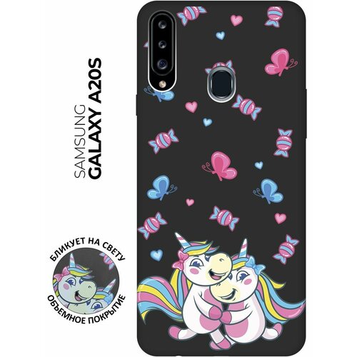 Матовый чехол Unicorns and Candies для Samsung Galaxy A20s / Самсунг А20с с 3D эффектом черный матовый чехол unicorns and candies для samsung galaxy a14 самсунг а14 с 3d эффектом черный