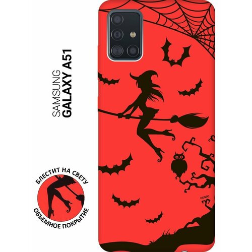 Силиконовая чехол-накладка Silky Touch для Samsung Galaxy A51 с принтом Witch on a Broomstick красная силиконовая чехол накладка silky touch для xiaomi mi 10 с принтом witch on a broomstick красная