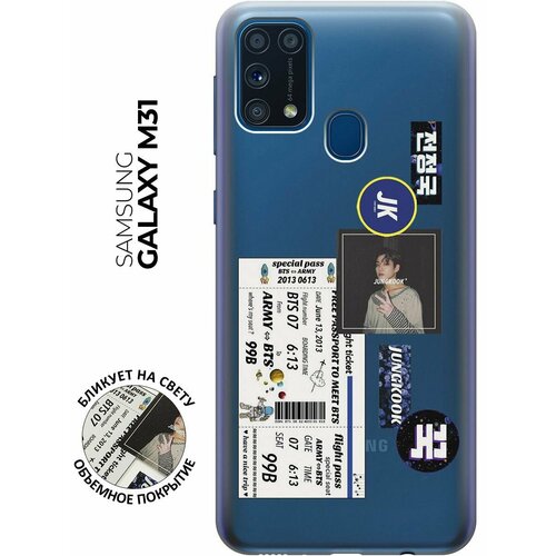 Силиконовый чехол с принтом BTS Stickers для Samsung Galaxy M31 / Самсунг М31 силиконовый чехол на samsung galaxy m31 самсунг м31 с 3d принтом kiss прозрачный