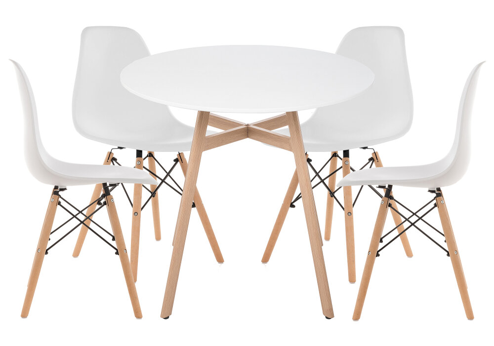 Обеденная группа KAPIOVI GANORA 90, белый стол, белые стулья
