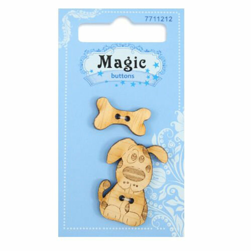 фото Пуговицы фигурные magic buttons 'щенок и косточка', 30*22мм и 20*12мм, 2 прокола, дерево, 2 шт