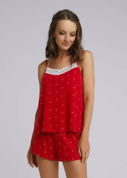 Пижама CLEVER, майка, шорты, без рукава, пояс на резинке, трикотажная, размер 42, красный