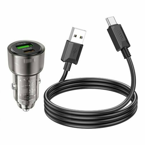 Автомобильное зарядное устройство (АЗУ) Hoco Z52 (USB+Type-C) + кабель Type-C, 3 A, черный азу akai ch 6d09 usb a type c 3 1a универсальное black