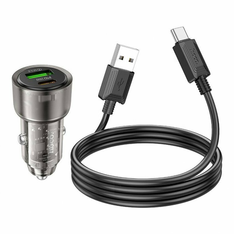 Автомобильное зарядное устройство (АЗУ) Hoco Z52 (USB+Type-C) + кабель Type-C 3 A черный
