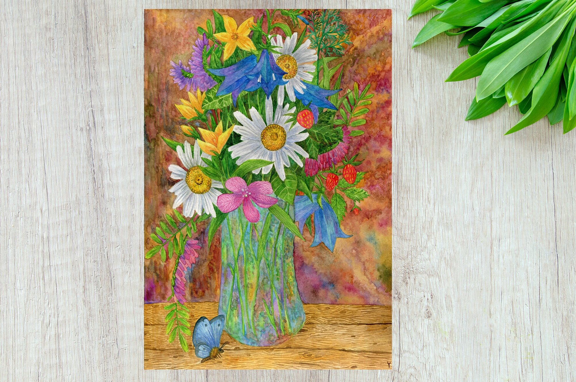Открытка Букет полевых цветов Почтовая открытка для посткроссинга с конвертом