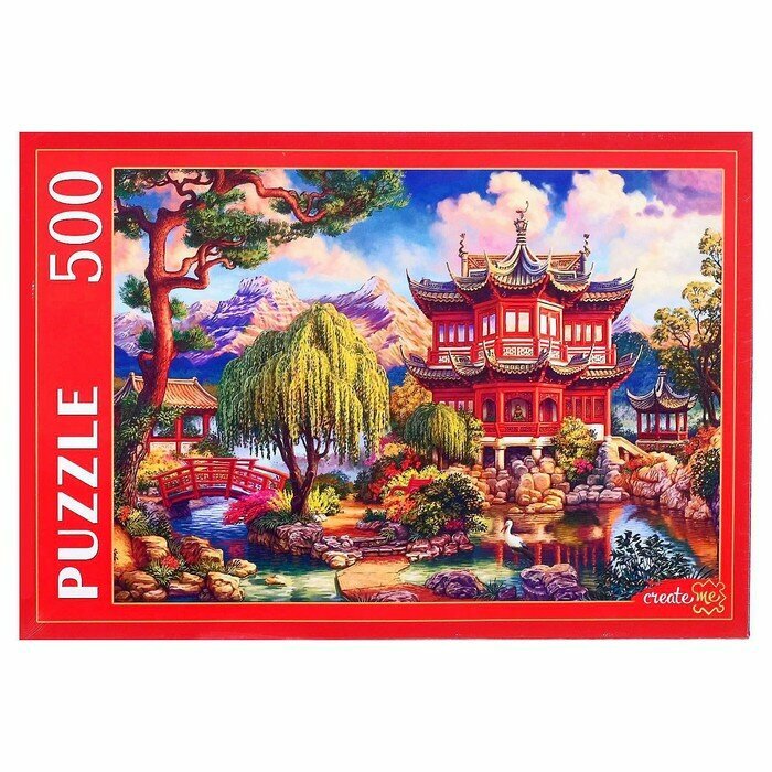 Puzzle-500 "Восточная пагода у пруда" (Ф500-5147) Рыжий кот - фото №2