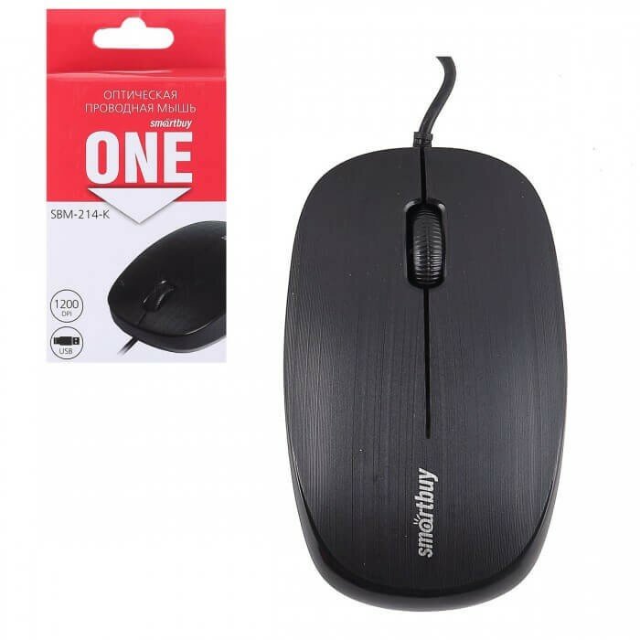 Мышь проводная Smartbuy ONE 214 USB/DPI 1200/3 кнопки/1.3м (SBM-214-K) черная