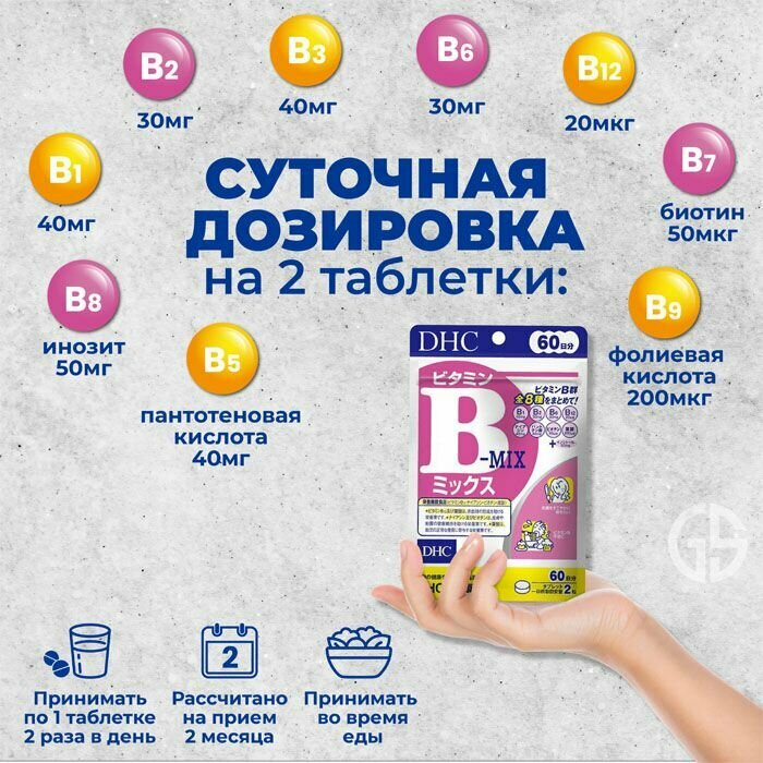 Картинки Витамины группы В микс DHC, Япония 120 шт на 60 дней