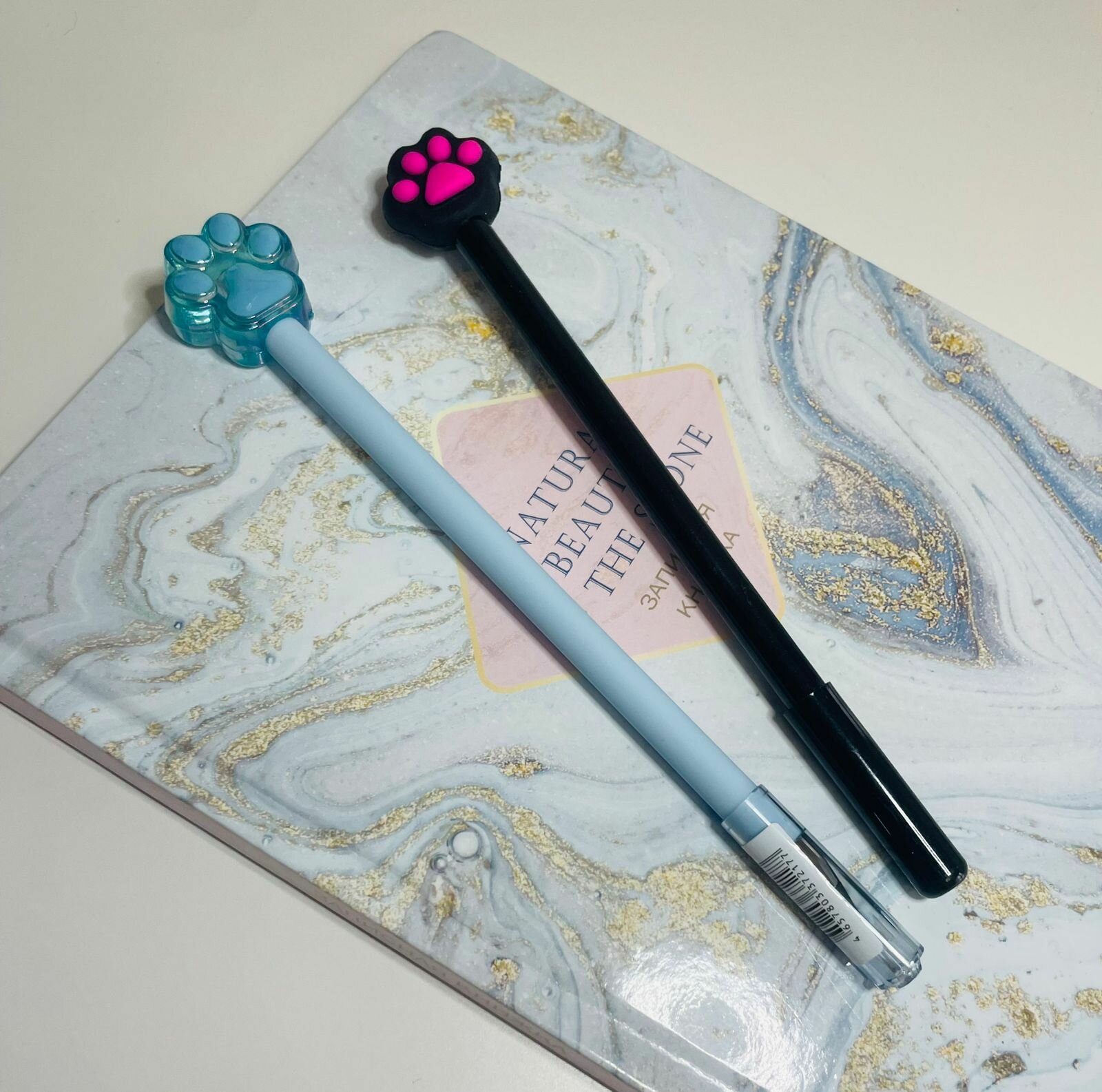 Набор карандаш простой вечный лапка котика голубой и ручка гелевая синяя Кошачья лапка