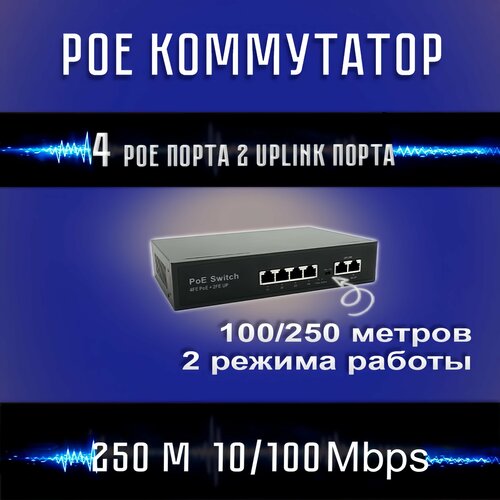 Коммутатор PoE 4 порта 2 LAN для IP видеонаблюдения 389000₽