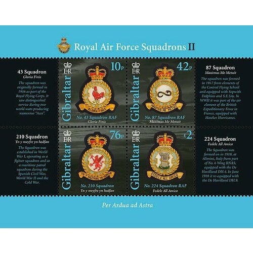 Почтовые марки Гибралтар 2013г. Эскадрильи Королевских ВВС Гербы, Авиация MNH