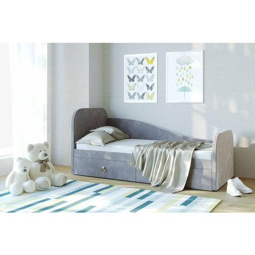 Кровать Алиса (Цвет: серый | Размер: 80 * 200) с ящиками (2 шт.) и ортопедическим основанием