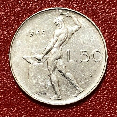 Монета Италия 50 лир 1965 год #5-12 100 лир 1965 италия из оборота