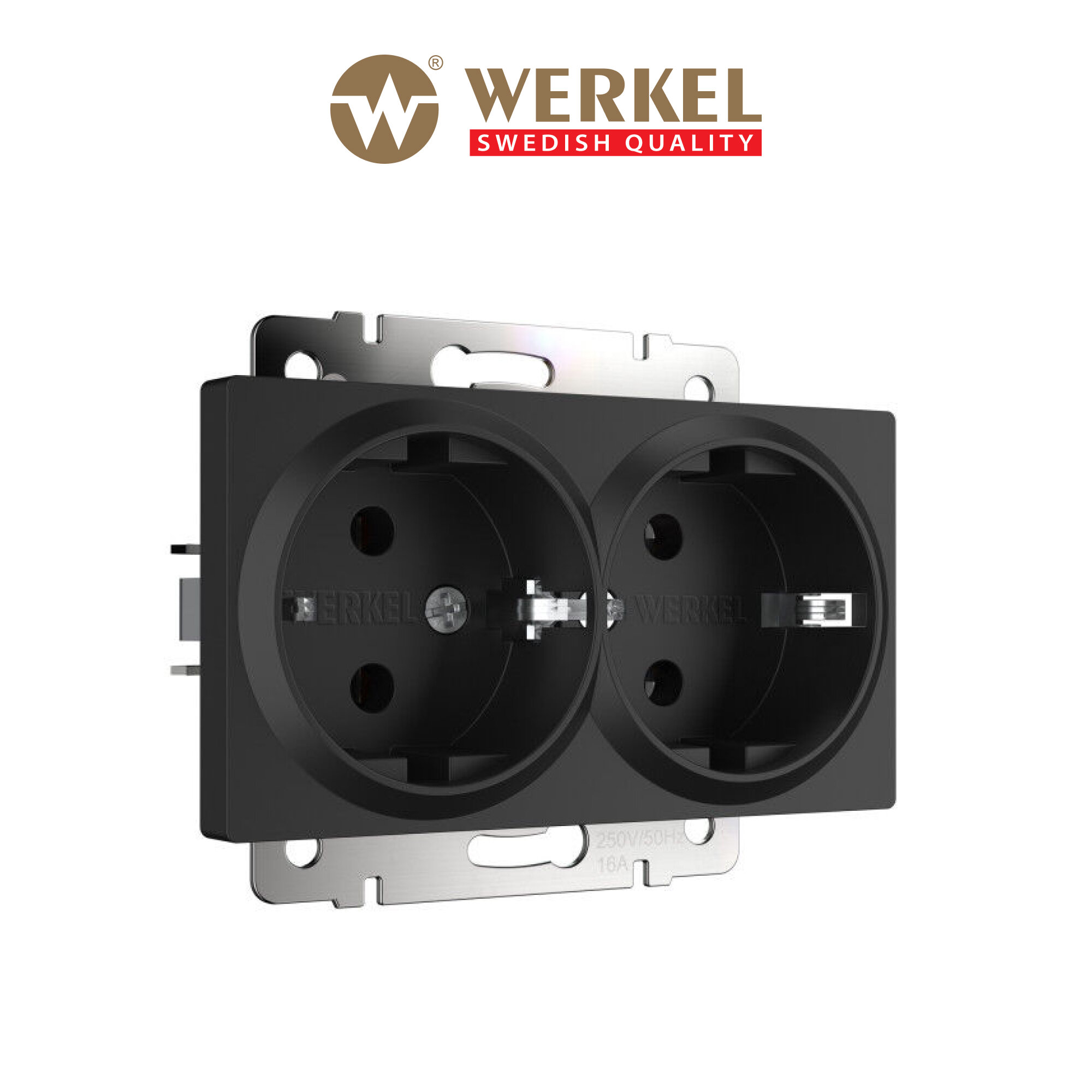 Розетка двойная с заземлением Werkel W1172008 черный матовый IP20