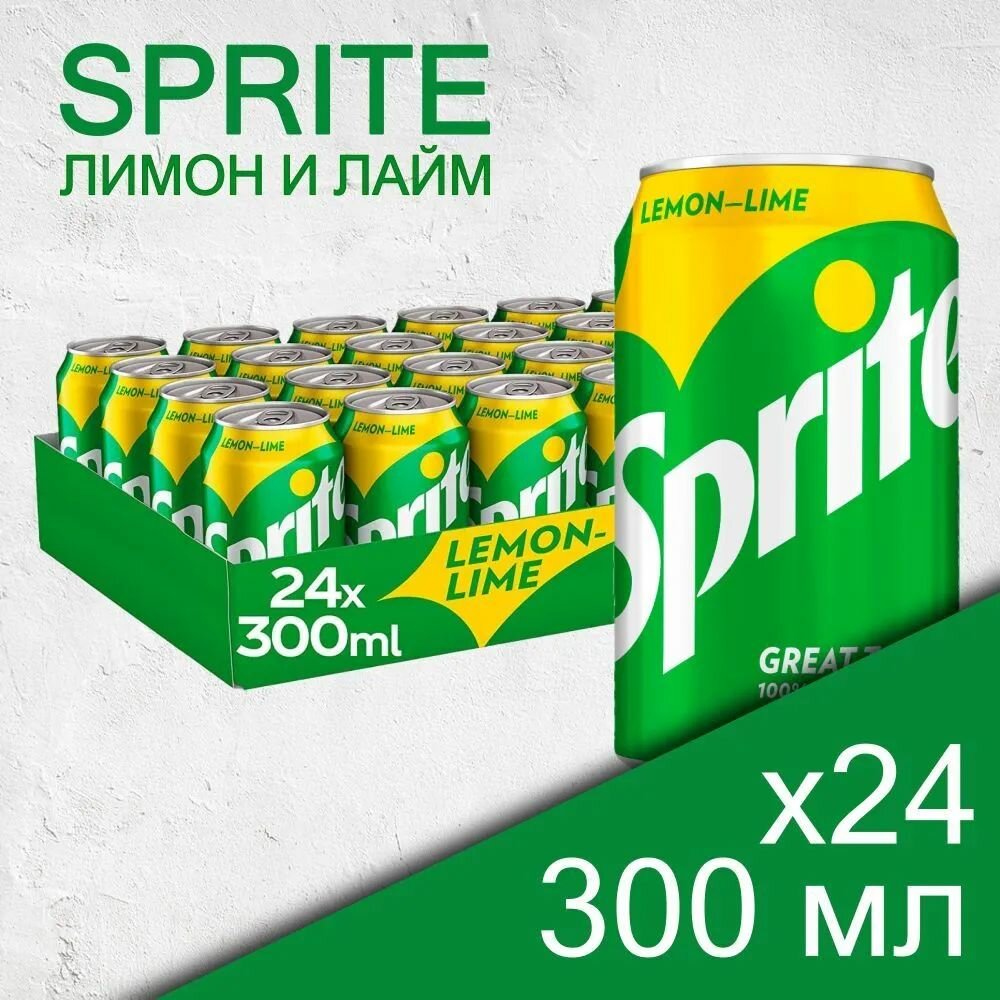 фото Sprite Lemon-Lime, 0.3 л, 24 шт, банка, газированный напиток Спрайт Лимон-Лайм, жб