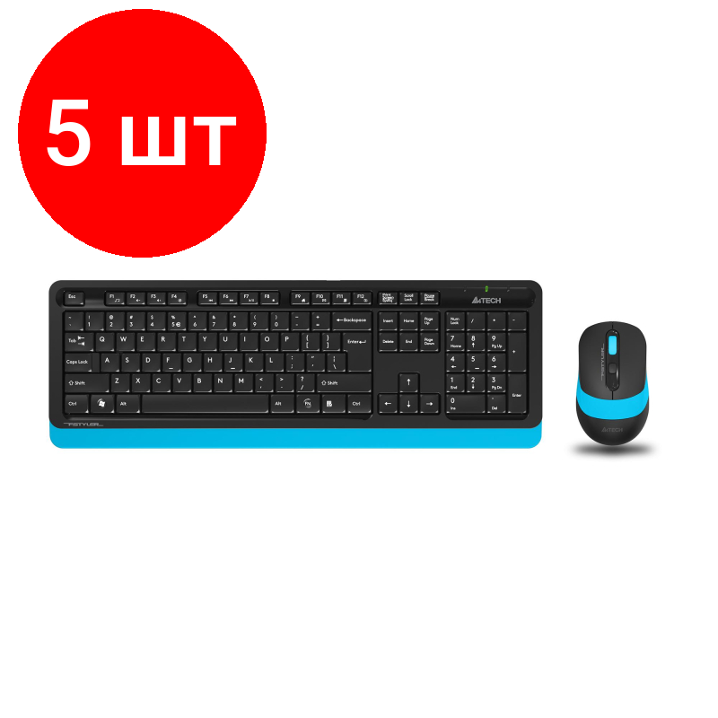 Комплект 5 наб, Набор клавиатура+мышь A4Tech Fstyler FG1010 кл: черн/син м: черн/син USB WLS