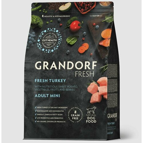Корм сухой Grandorf Fresh для взрослых собак мелких пород с индейкой и бататом, 1кг