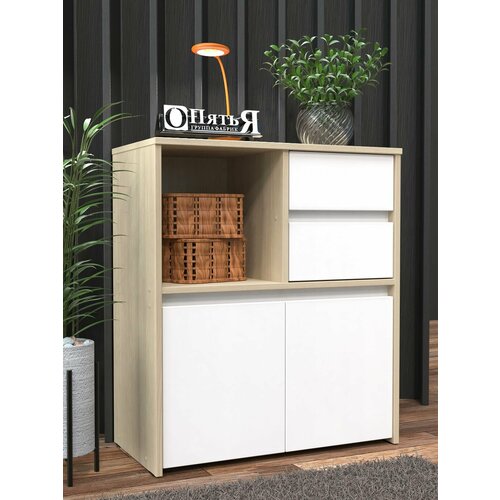 Комод деревянный №15 белый, ЯШС 3 ящика + 1 полка широкий, высокий