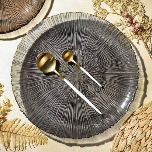 Блюдо стекло сервировочное круглое 325 см сервировочное отвод золотом Графит Y6-10088 1389₽