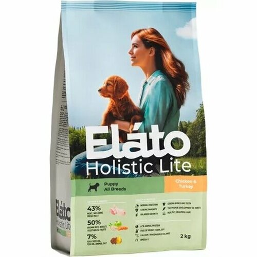 Корм сухой Elato Holistic Lite для щенков всех пород, с курицей и индейкой, 2 кг