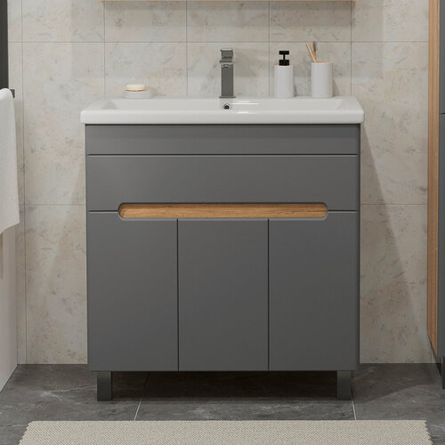 Изображение товара Тумба напольная SanStar Модена 80 Без раковины для ванной комнаты, графит софт